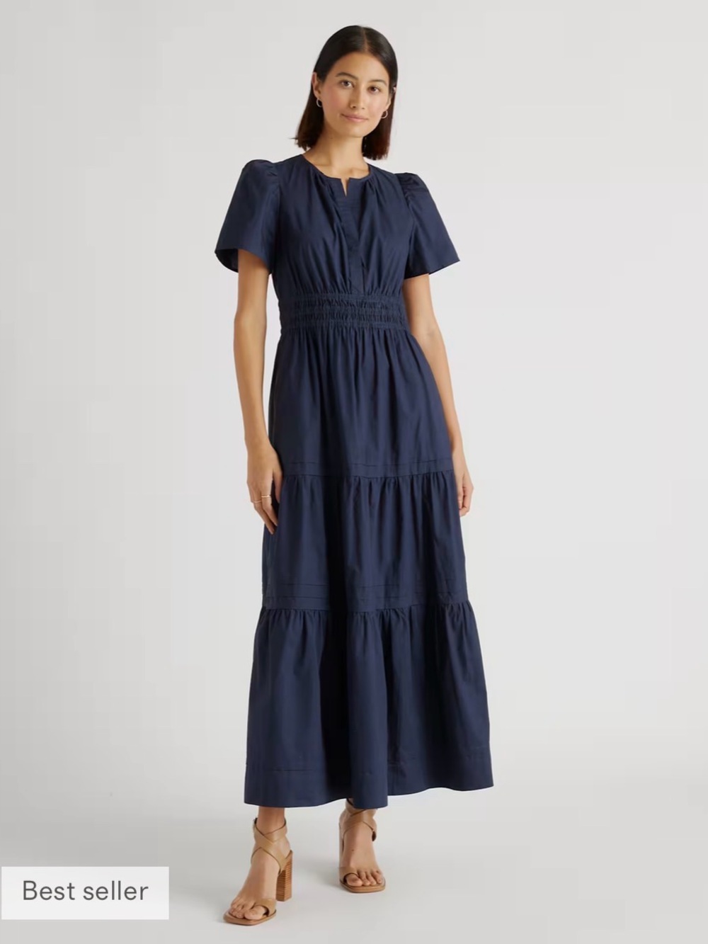 Quince 100% Organic Cotton Poplin Tiered Maxi Dress- NWT